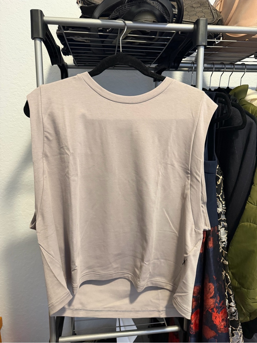Relaxed Sleeveless Crewneck Tank Top in Light Taupe